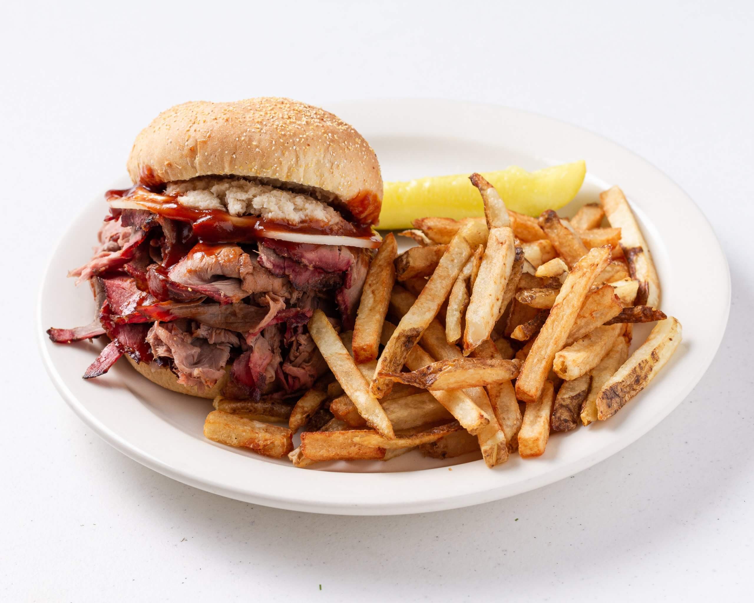 Best Pit Beef Sandwich with fries
