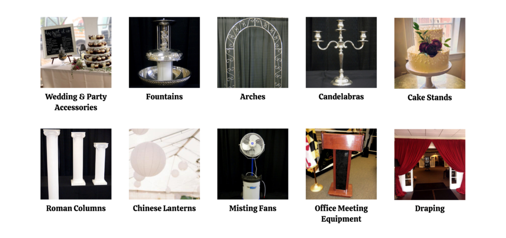 Maryland Decor and Accessories Rentals for weddings and events