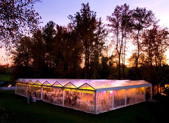 wedding tent in sunset